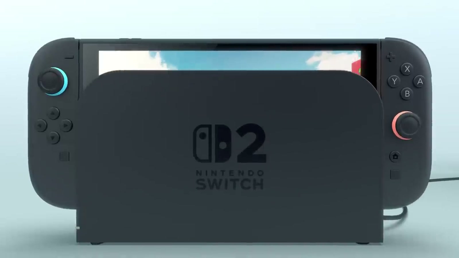 A Nintendo Switch 2 console and dock from Nintendo’s official first-look trailer